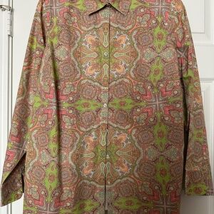 Land’s End 18W No Iron 100% Supima Cotton Paisley Long Slv Button Down Top